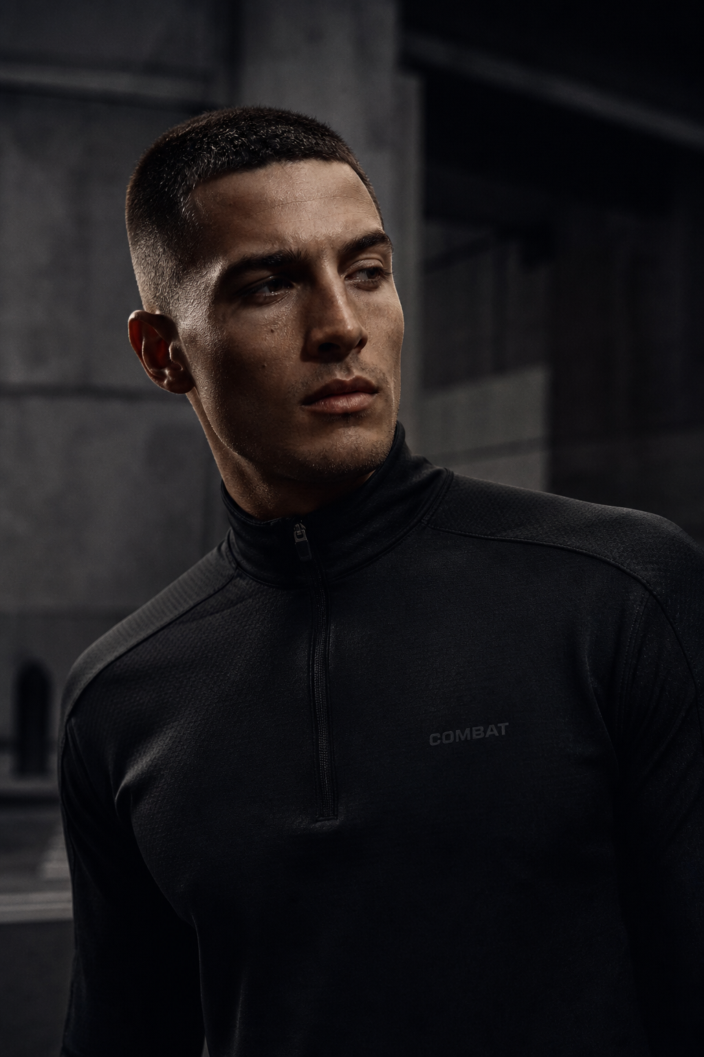 Close-up editorial portrait with street lighting
